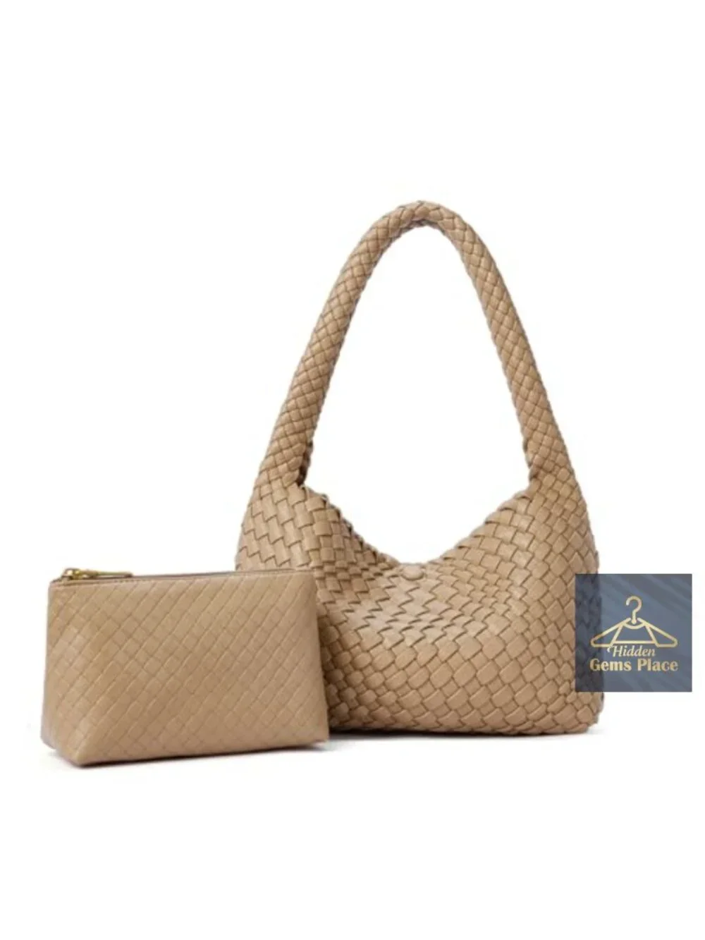 Vegan Leather Hand-Woven Hobo Shoulder Bag Tote Purse 2PS